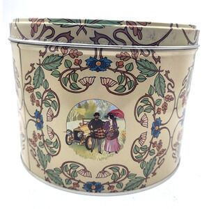 Nyåkers Pepparkakor Round Tin Swedish Beautiful Tan Green Cream Floral 7.5x5.5"